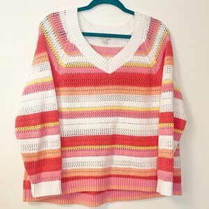 Talbots Open Stitch Knit V-Neck Pullover Sweater - 100% Cotton - Size XLp